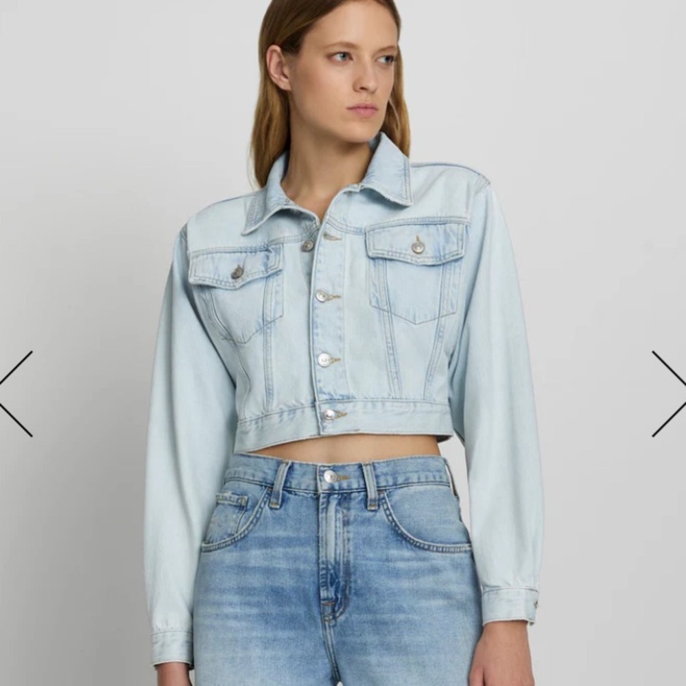 NEW 7 For All Mankind Cropped Trucker Jacket in Icy Indigo